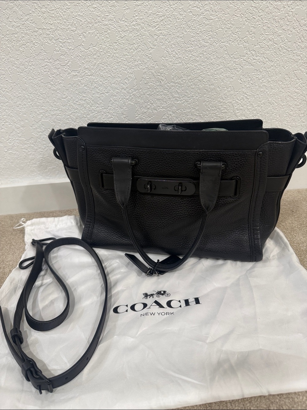 Coach Black on Black Leather handbag with detachable strap